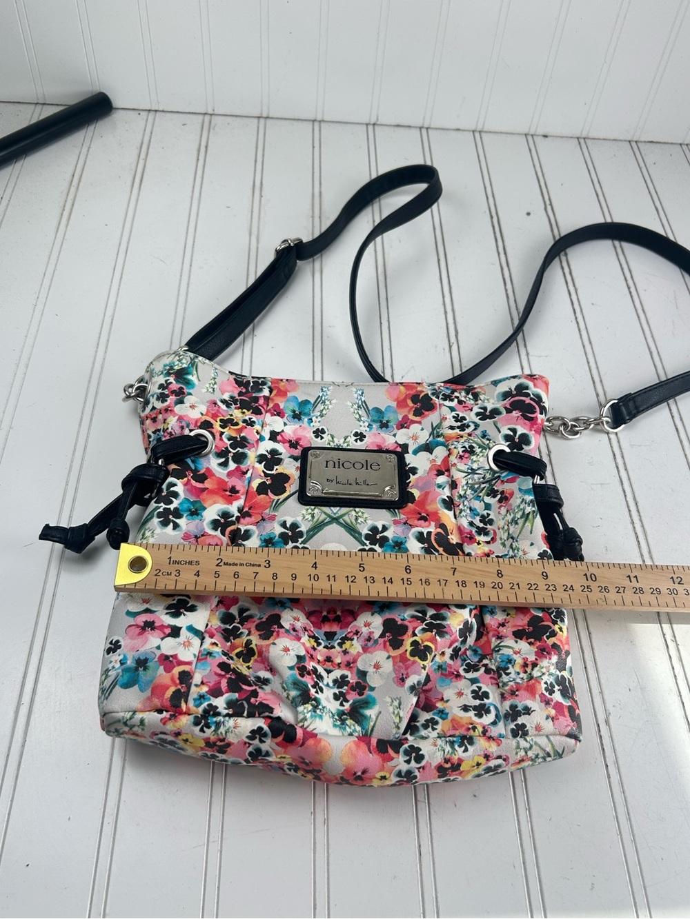 Nicole by Nicole Miller Vintage Y2K Mulyi Floral Shoulder Bag Black Strap - Picture 11 of 12